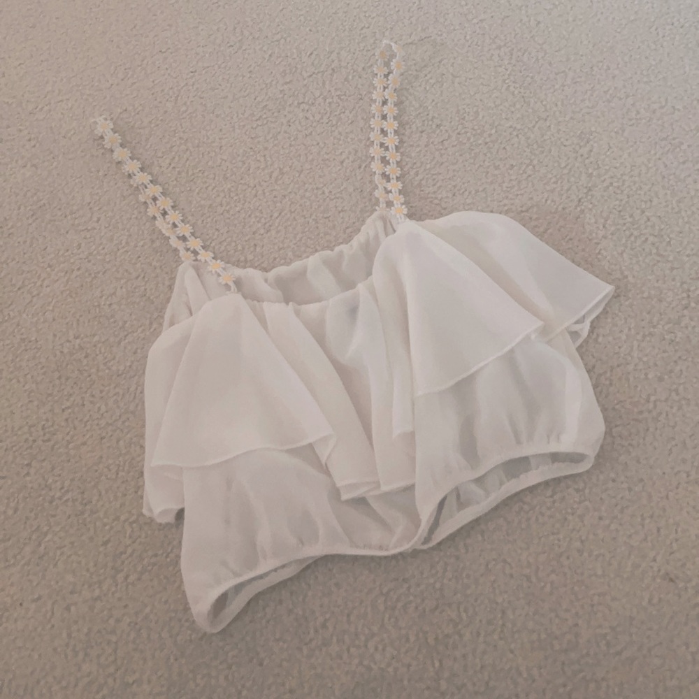 Bear Dance White Crop Top with Daisy Straps